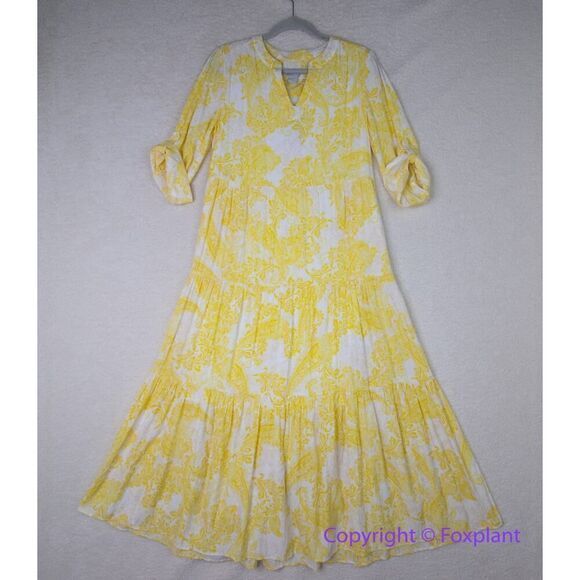 New! Chico's Tiered Paisley Maxi Dress yellow, Chico size 0, US size S/4 - Picture 3 of 16